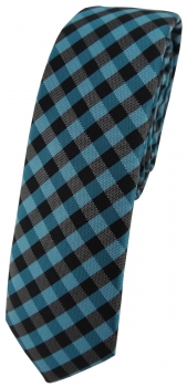 schmale TigerTie Krawatte Schlips in türkis anthrazit schwarz kariert (4,5 cm)