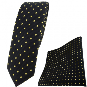 schmale TigerTie Krawatte + Einstecktuch in schwarz gold gepunktet