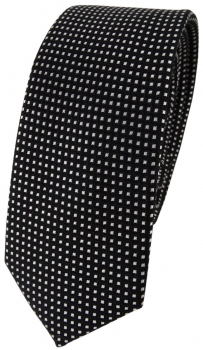 schmale TigerTie Seidenkrawatte schwarz silber gepunktet - Krawatte 100% Seide