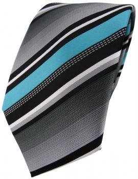 TigerTie Designer Krawatte in türkis silber grau weiss gestreift - Tie Binder