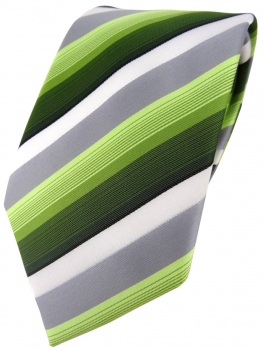 TigerTie Designer Krawatte in grün dunkelgrün grau weiss gestreift - Tie Binder