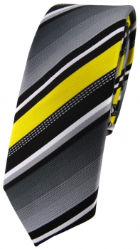schmale TigerTie Designer Krawatte in gelb silber grau weiss gestreift - Schlips