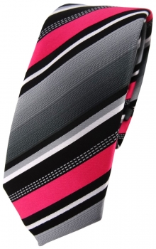schmale TigerTie Designer Krawatte in pink silber grau weiss gestreift - Schlips