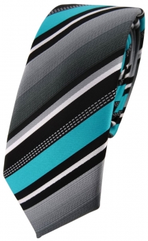 schmale TigerTie Designer Krawatte in türkis silber grau weiss gestreift