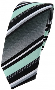 schmale TigerTie Designer Krawatte in mint silber grau weiss gestreift