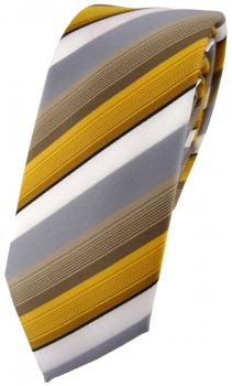 schmale TigerTie Designer Krawatte in gold grau weiss gestreift