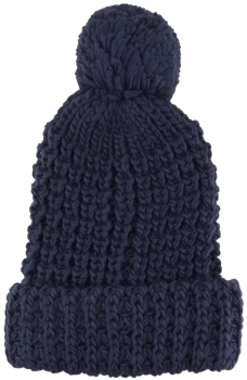 Strickmütze mit Bommel in dunkelblau Uni - Wintermütze - Mütze Größe M