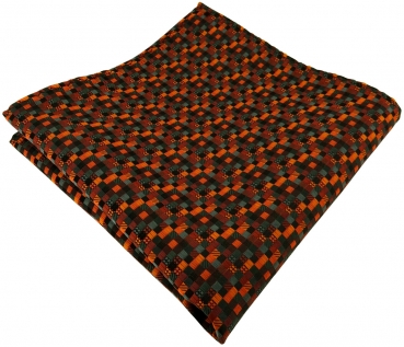 TigerTie Seideneinstecktuch in orange anthrazit schwarz gemustert - 100% Seide