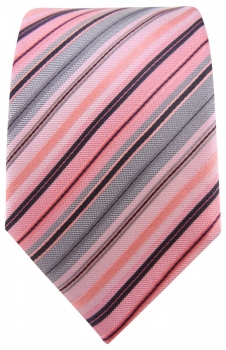 TigerTie Designer Seidenkrawatte in rosa grau schwarz gestreift - Krawatte Seide