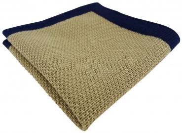 TigerTie Designer Strick Einstecktuch in beige marine Uni - 100% Baumwolle