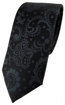 schmale TigerTie Designer Krawatte  in schwarz anthrazit Paisley gemustert