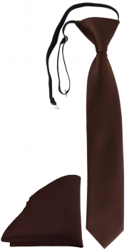 TigerTie Security Sicherheits Krawatte + Einstecktuch dunkelbraun einfarbig Uni