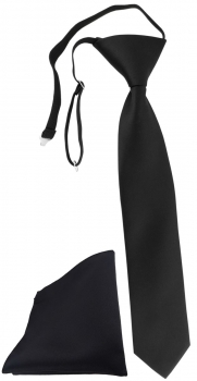 TigerTie Security Sicherheits Krawatte + Einstecktuch in schwarz einfarbig Uni