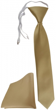 TigerTie Security Sicherheits Krawatte + Einstecktuch dunkelgold einfarbig Uni