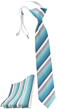 TigerTie Sicherheits Krawatte + Einstecktuch türkis mint weiß schwarz gestreift