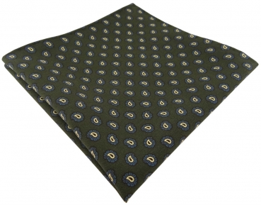 TigerTie handrolliertes Seideneinstecktuch in grün blau gold schwarz Paisley