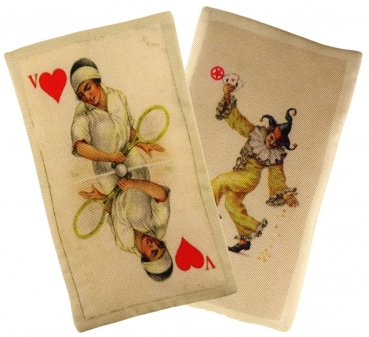Ziertuch in Seide mit stabiler Einlage - 2er Set Spielkarten beige rot gemustert