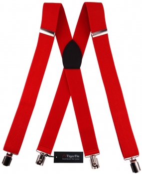breiter TigerTie Herren Hosenträger mit 4 Clips in X-Form - Farbe rot