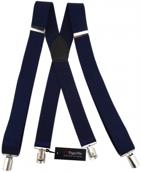 breiter TigerTie Herren Hosenträger mit 4 Clips in X-Form - Farbe dunkelblau