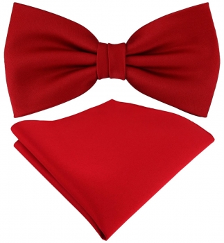 TigerTie Satin Fliege + TigerTie Einstecktuch in rot Uni Einfarbig + Box