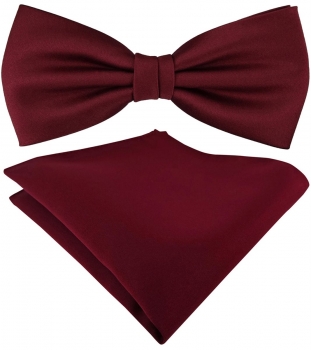 TigerTie Satin Fliege + TigerTie Einstecktuch in bordeaux Uni Einfarbig + Box