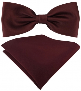 TigerTie Satin Fliege + TigerTie Einstecktuch in weinrot Uni Einfarbig + Box