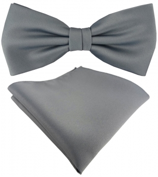 TigerTie Satin Fliege + TigerTie Einstecktuch in grau Uni Einfarbig + Box