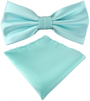 TigerTie Satin Fliege + Einstecktuch in mint Uni einfarbig + Geschenkbox