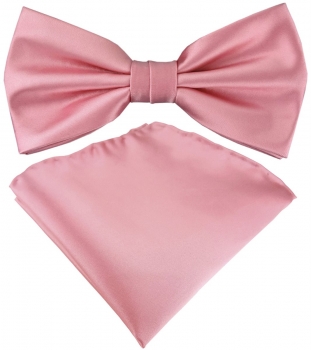 TigerTie Satin Fliege + Einstecktuch in rosa Uni einfarbig + Geschenkbox