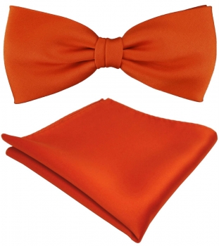 TigerTie Satin Fliege + Einstecktuch orange leuchtorange einfarbig + Geschenkbox