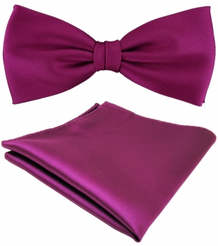 TigerTie Satin Fliege + Einstecktuch lila magenta fuchsia einfarbig +Geschenkbox