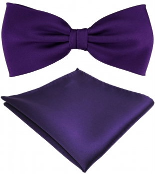 TigerTie Satin Fliege + Einstecktuch dunkles lila violett einfarbig +Geschenkbox