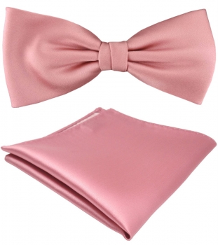 TigerTie Satin Fliege + Einstecktuch rosa hellrosa Uni Einfarbig + Geschenkbox