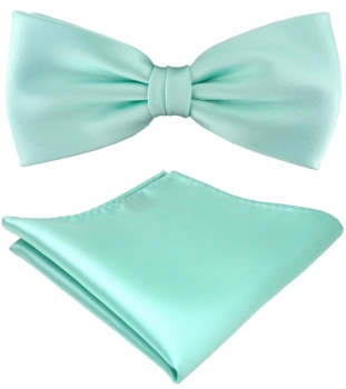 TigerTie Satin Fliege + Einstecktuch in helles mint grün Einfarbig + Geschenkbox