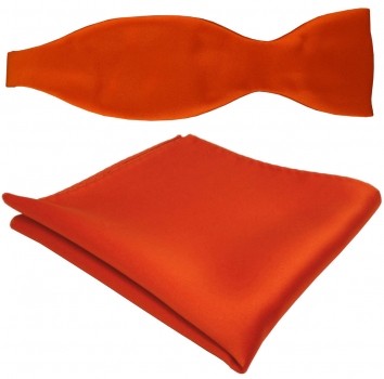 TigerTie Satin Selbstbinder Fliege + Einstecktuch orange leuchtorange einfarbig