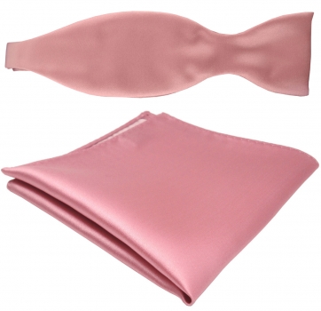 TigerTie Satin Selbstbinder Fliege + Einstecktuch in rosa hellrosa Uni Einfarbig