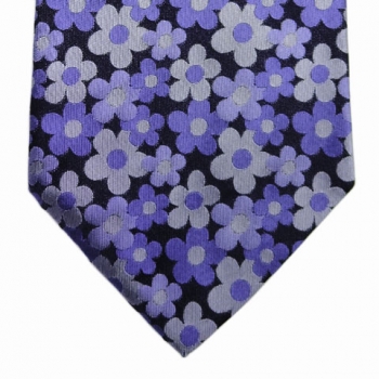 Mexx Seidenkrawatte blau lila schwarz geblümt - Krawatte Tie 100 % Seide