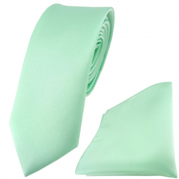 schmale TigerTie Satin Krawatte + TigerTie Einstecktuch mint Uni einfarbig