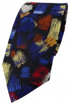 schöne TigerTie Designer Seidenkrawatte Schwarz mit bunten Pinselmotiv -Krawatte