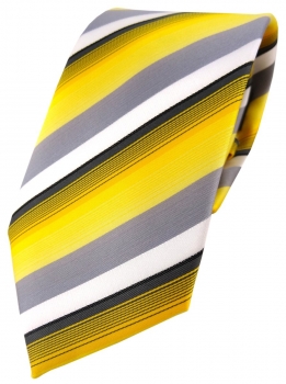 TigerTie Designer Krawatte in gelb grau weiss schwarz anthrazit gestreift