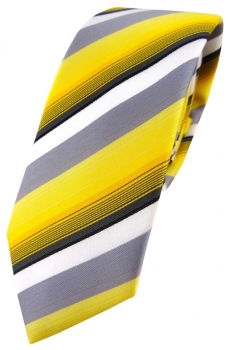 schmale TigerTie Designer Krawatte gelb grau weiss schwarz anthrazit gestreift