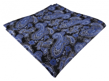 TigerTie Designer Einstecktuch in blau schwarz silber Paisley - Gr. 30 x 30 cm