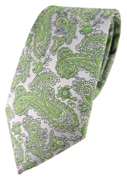 TigerTie Designer Krawatte in grün silber Paisley gemustert