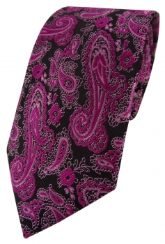 TigerTie Designer Krawatte in magenta schwarz silber Paisley gemustert