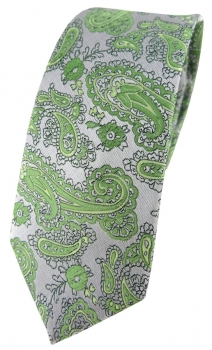 schmale TigerTie Designer Krawatte in grün silber Paisley gemustert