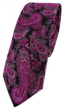 schmale TigerTie Designer Krawatte in magenta schwarz silber Paisley gemustert