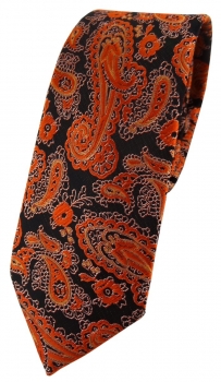 schmale TigerTie Designer Krawatte in orange schwarz silber Paisley gemustert
