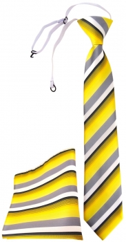 TigerTie Sicherheits Krawatte + Einstecktuch gelb grau weiss schwarz gestreift