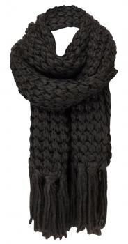 Strickschal in dunkelbraun einfarbig mit langen Fransen - Schal Gr. 220 x 30 cm