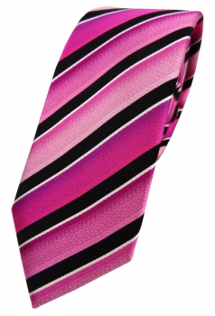 schmale TigerTie Seidenkrawatte in magenta rosa pink schwarz silber gestreift